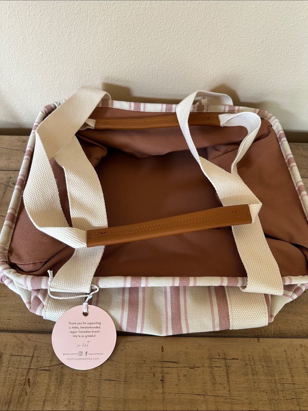 Poppy & Peonies Cream and Dusty Pink Striped Tote Organizer - Picture 4 of 7